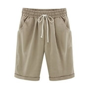 Women's Knee-Length Bermuda Casual Shorts with Elastic Waist Drawstring